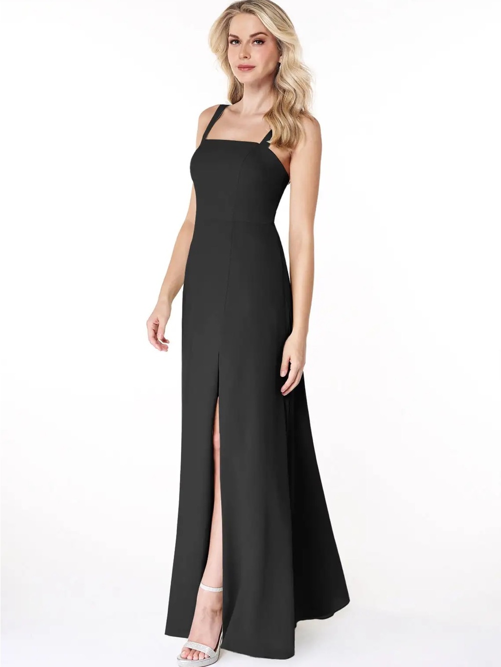 Azazie Black Square-Neck Maxi Dress with Front Slit - A16